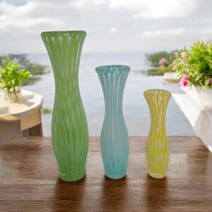 Crate&Barrel‎ Elegant Green, Blue, and Yellow Vases VINTAGE HANDBLOWN GLASS